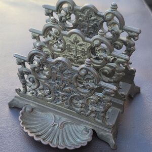 Antique Late 19th Century Solid Brass Letter Rack - Ornate Mail Holder